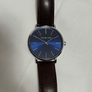 Michael Kors Silver Blue Watch with Brown Strap